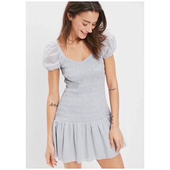American Eagle Smocked Skirty Short Puff Sleeve Mini Dress - Picture 1 of 10